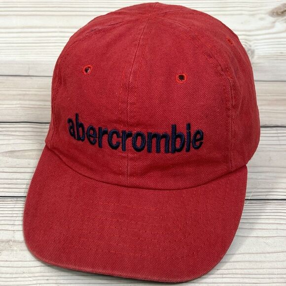 VTG Abercrombie & Fitch Hat Spellout Cap Red Heavy Canvas Leather Strap 80s USA - Picture 13 of 13